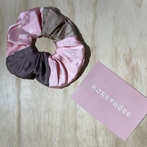 Honeydove Vintage Patchwork Charmeuse Silk Scrunchie Oversized Pink Brown Taupe